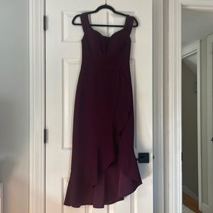Xscape Womens Off the Shoulder Midi High Low Dress, Plum, Size 2